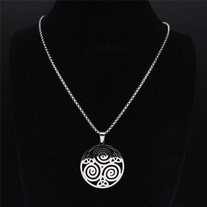 Stainless Steel Spiral Triskele Triangle Viking Necklace