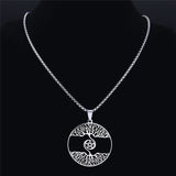 Spiral Tree Pentagram Stainless Steel Chain Necklace