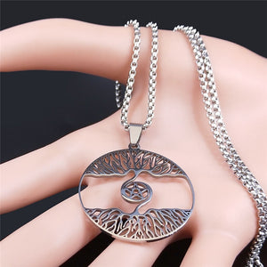 Spiral Tree Pentagram Stainless Steel Chain Necklace