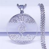 Spiral Tree Pentagram Stainless Steel Chain Necklace