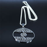 Spiral Tree Pentagram Stainless Steel Chain Necklace