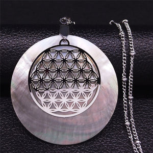 Flower of Life Stainless Steel Shell Charm Necklace