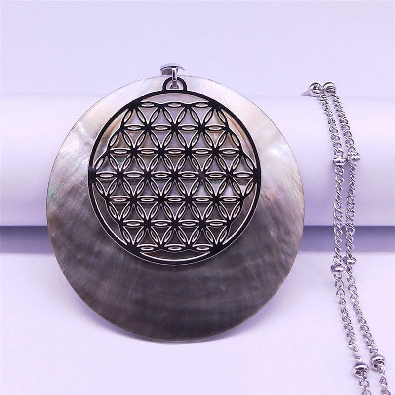 Flower of Life Stainless Steel Shell Charm Necklace