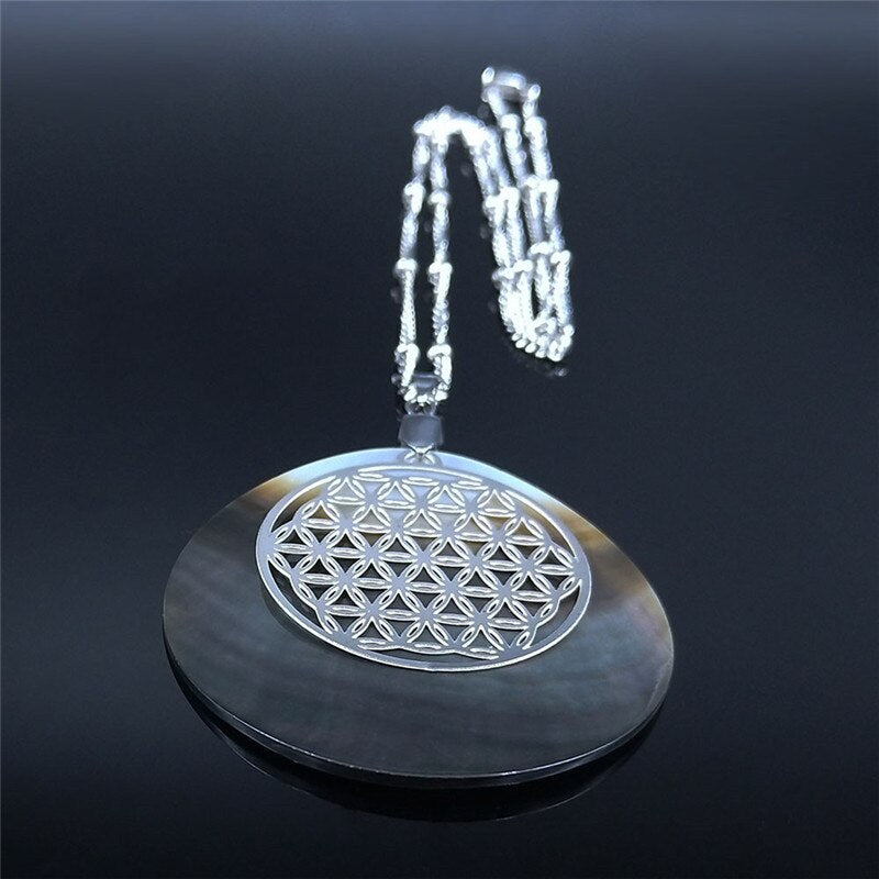 Flower of Life Stainless Steel Shell Charm Necklace