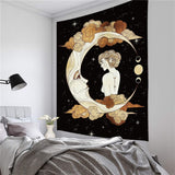 Psychedelic Moon Starry Tapestry Girl Wall Hanging Room Sky Carpet Dorm Tapestries Art Home Decoration Accessories 95 x 73cm