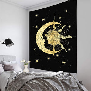 Psychedelic Moon Starry Tapestry Girl Wall Hanging Room Sky Carpet Dorm Tapestries Art Home Decoration Accessories 95 x 73cm