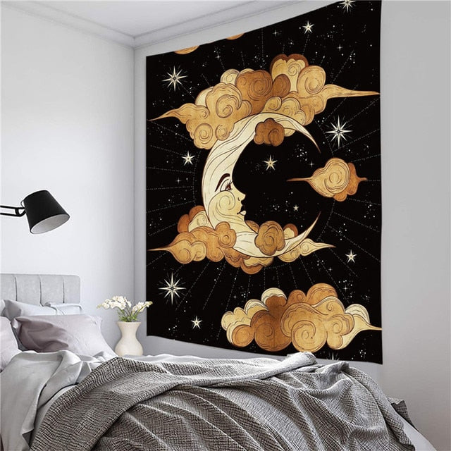 Psychedelic Moon Starry Tapestry Girl Wall Hanging Room Sky Carpet Dorm Tapestries Art Home Decoration Accessories 95 x 73cm