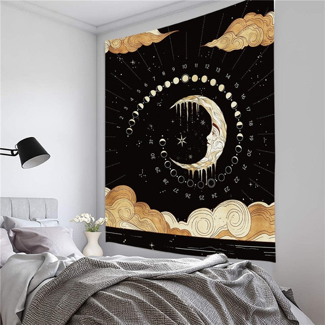 Psychedelic Moon Starry Tapestry Girl Wall Hanging Room Sky Carpet Dorm Tapestries Art Home Decoration Accessories 95 x 73cm