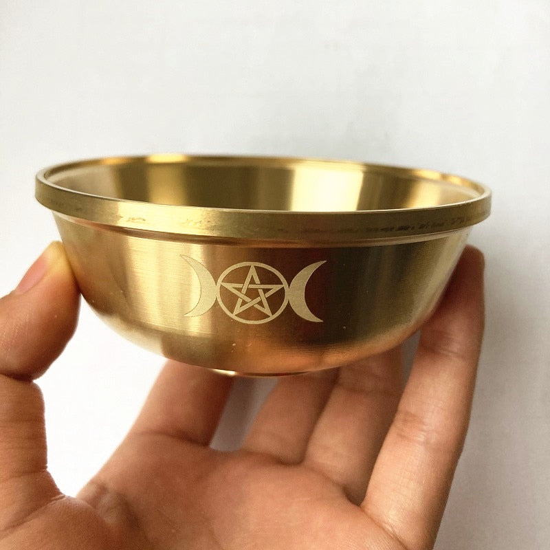 Brass Ritual Altar Bowl With Pentagram