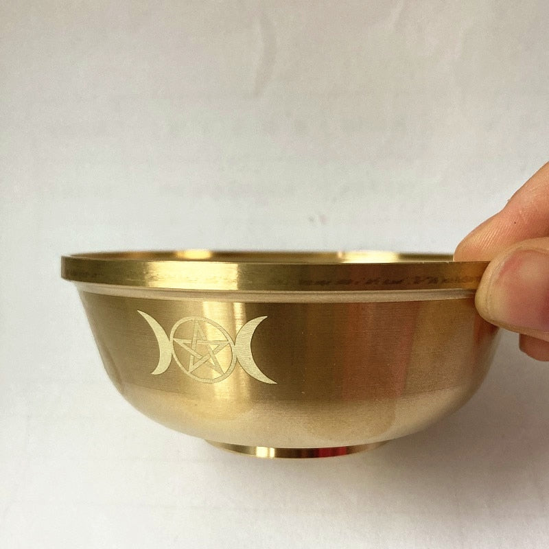 Brass Ritual Altar Bowl With Pentagram