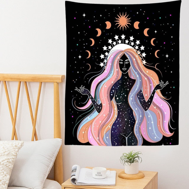 Indian Moon Phase Girl Mandala Tapestry Wall Hanging Boho decor macrame hippie Witchcraft Tapestry wall decoration cloth