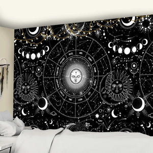 Sun Moon Mandala Starry Sky Tapestry White Black  Wall Hanging Bohemian Gypsy Psychedelic Tapiz Witchcraft Astrology Tapestry