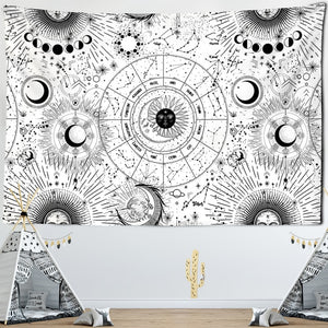 Sun Moon Mandala Starry Sky Tapestry White Black  Wall Hanging Bohemian Gypsy Psychedelic Tapiz Witchcraft Astrology Tapestry