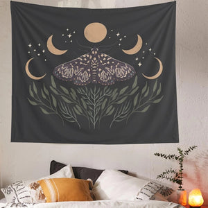 Butterfly Moon Phase Tapestry Wall Hanging Bohemian Gypsy Psychedelic Tapiz Black Sun Witchcraft Divination Tapestry Decor