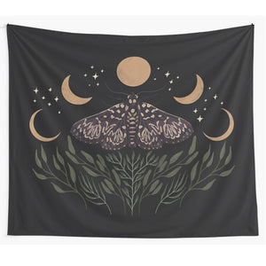 Butterfly Moon Phase Tapestry Wall Hanging Bohemian Gypsy Psychedelic Tapiz Black Sun Witchcraft Divination Tapestry Decor