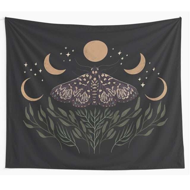 Butterfly Moon Phase Tapestry Wall Hanging Bohemian Gypsy Psychedelic Tapiz Black Sun Witchcraft Divination Tapestry Decor