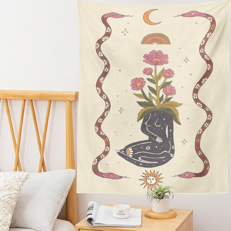 Sun Moon Goddess Plant Flower Tapestry