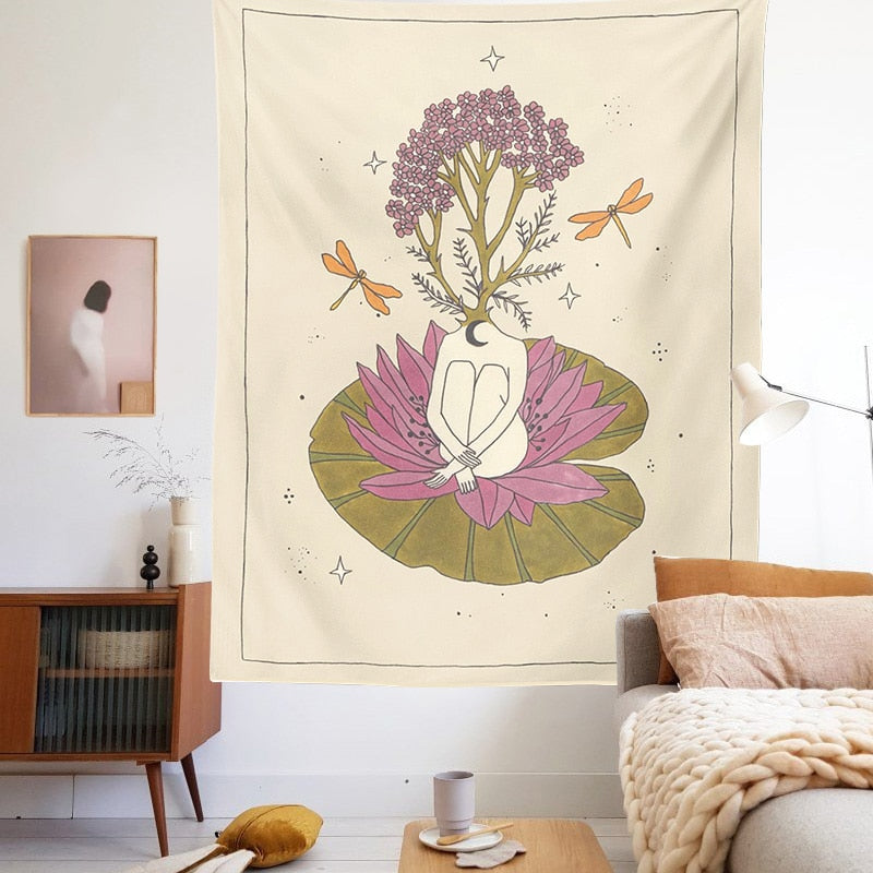 Sun Moon Goddess Plant Flower Tapestry