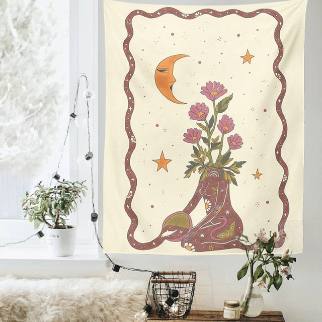 Sun Moon Goddess Plant Flower Tapestry