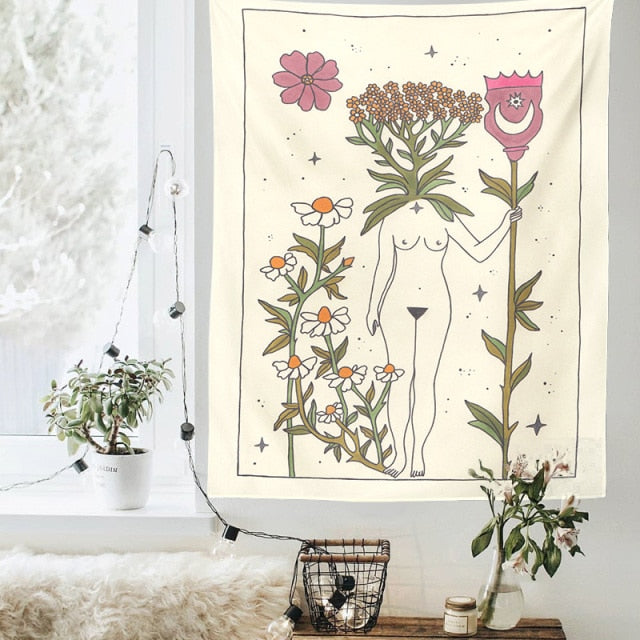 Sun Moon Goddess Plant Flower Tapestry