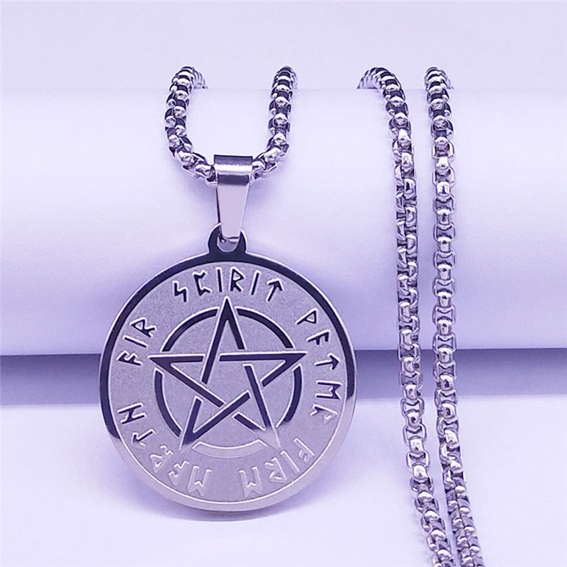 Rune Alphabet Pentacle Pentagram Viking Necklace