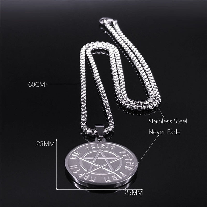 Rune Alphabet Pentacle Pentagram Viking Necklace