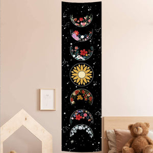 Psychedelic Moon Phase Tapestry Black and White Wall Hanging  Moon Floral Throw Blanket Home Decor Wall Hanging Bohemian Wall