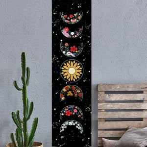 Psychedelic Moon Phase Tapestry Black and White Wall Hanging  Moon Floral Throw Blanket Home Decor Wall Hanging Bohemian Wall