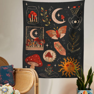 Botanical Cactus Mushroom Tapestry