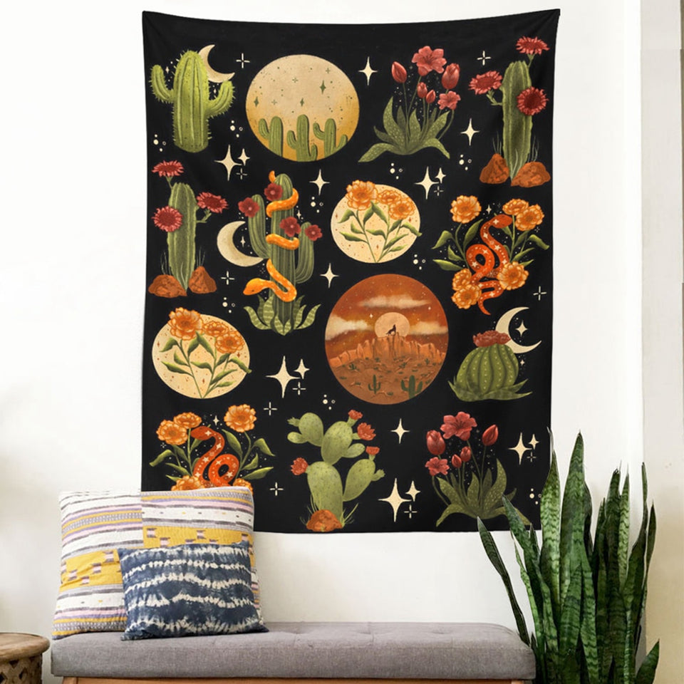 Botanical Cactus Mushroom Tapestry