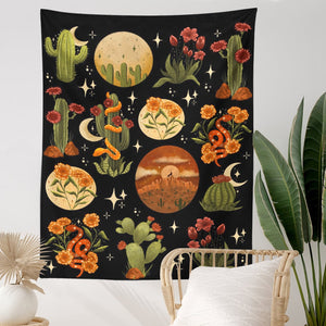 Botanical Cactus Mushroom Tapestry