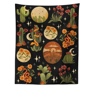 Botanical Cactus Mushroom Tapestry