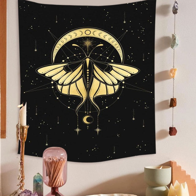 Psychedelic Moon Starry Tapestry Girl Wall Hanging Room Sky Carpet Dorm Tapestries Art Home Decoration Accessories 95 x 73cm