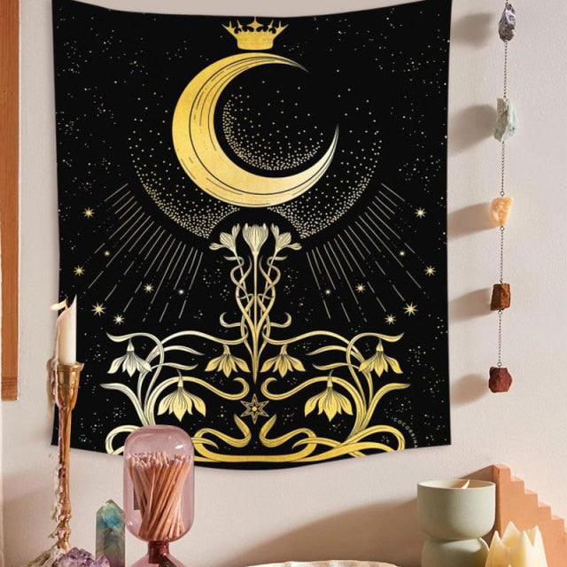 Psychedelic Moon Starry Tapestry Girl Wall Hanging Room Sky Carpet Dorm Tapestries Art Home Decoration Accessories 95 x 73cm