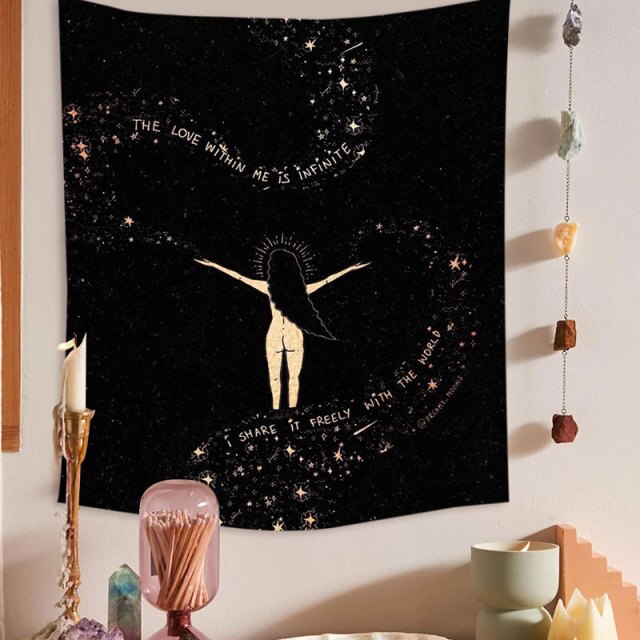 Psychedelic Moon Starry Tapestry Girl Wall Hanging Room Sky Carpet Dorm Tapestries Art Home Decoration Accessories 95 x 73cm