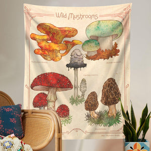 Botanical Tapestry Wall Hanging Flower Mushroom Reference Chart Aesthetic Tapestries Livingroom Bedroom Home Decor