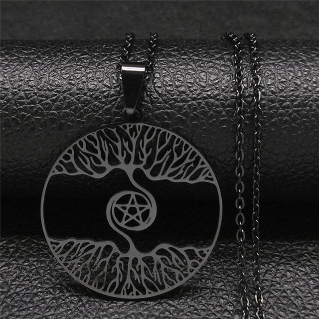 Spiral Tree Pentagram Stainless Steel Chain Necklace