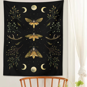 Vintage Moon Phase Wall Hanging Tapestry Mooonlight Green Olive Leaf Black Tapestries Boho Room Art Home Decoration Accessories