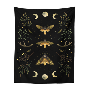 Vintage Moon Phase Wall Hanging Tapestry Mooonlight Green Olive Leaf Black Tapestries Boho Room Art Home Decoration Accessories