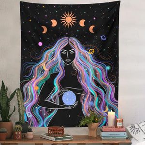 Moon Phase Girl Tapestry Wall Hanging Boho Wall Tapestries Bedroom Girl's room Dorm Decoration