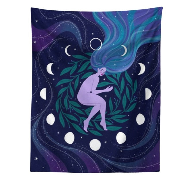 Moon Phase Girl Tapestry Wall Hanging Boho Wall Tapestries Bedroom Girl's room Dorm Decoration