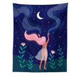 Moon Phase Girl Tapestry Wall Hanging Boho Wall Tapestries Bedroom Girl's room Dorm Decoration