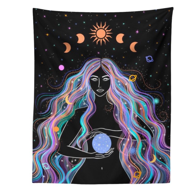 Moon Phase Girl Tapestry Wall Hanging Boho Wall Tapestries Bedroom Girl's room Dorm Decoration