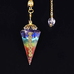 Orgonite Reiki Pendulum Natural Stone Amulet Healing 7 Chakra Crystal Energy Meditation Hexagonal Pendant