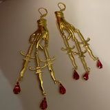 Victorian Hand Red Crystal Pendant Earrings