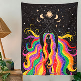 Rainbow Girl Wall Tapestry Moon Starry Tapestry Wall Hanging Bedroom Dorm Home Decor Blanket