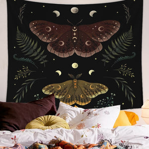 Vintage Moon Phase Wall Hanging Tapestry Mooonlight Green Olive Leaf Black Sun Witchcraft Divination Tapestry Butterfly Decor