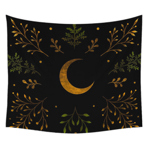 Vintage Moon Phase Wall Hanging Tapestry Mooonlight Green Olive Leaf Black Sun Witchcraft Divination Tapestry Butterfly Decor