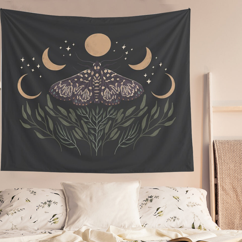 Butterfly Moon Phase Tapestry Wall Hanging Bohemian Gypsy Psychedelic Tapiz Black Sun Witchcraft Divination Tapestry Decor