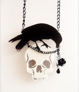 Acrylic  Raven Skull Pendant Necklace
